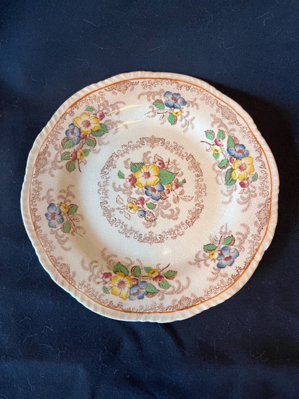 Apple Blossom Floral Ceramic Dinner Plate in Cream, Yellow, Blue & Green